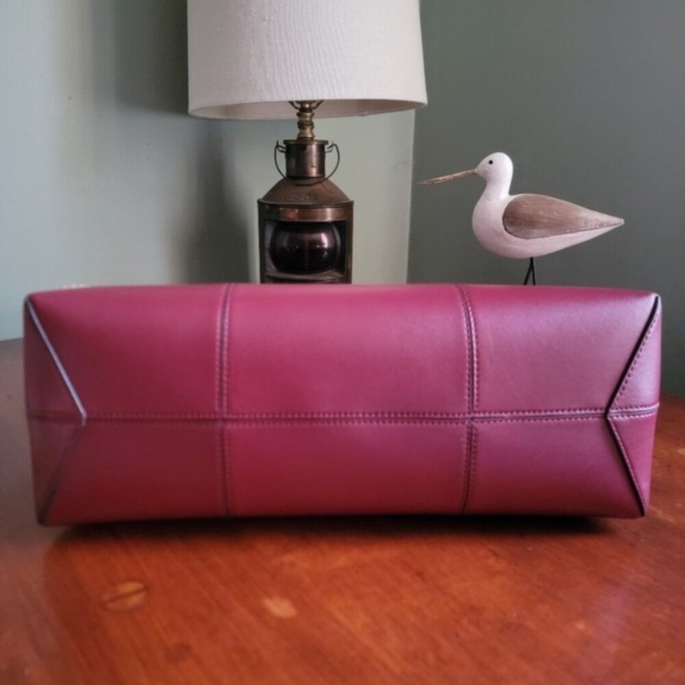 Tory Burch Block-T Tote Burgundy Leather Shopper Tote Bag - Picture 6 of 16